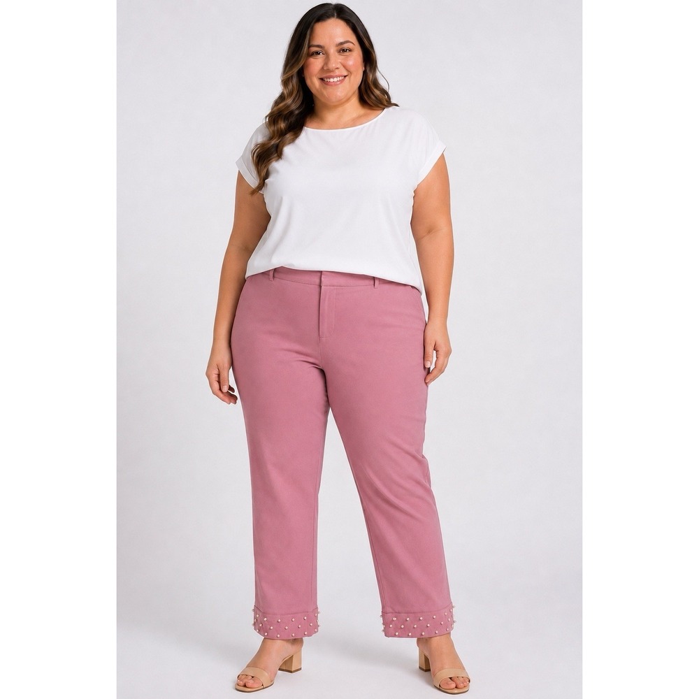 Lane Bryant The Allie Skinny Ankle Pants Plus Size 28 Pink Pearl Beaded NWT